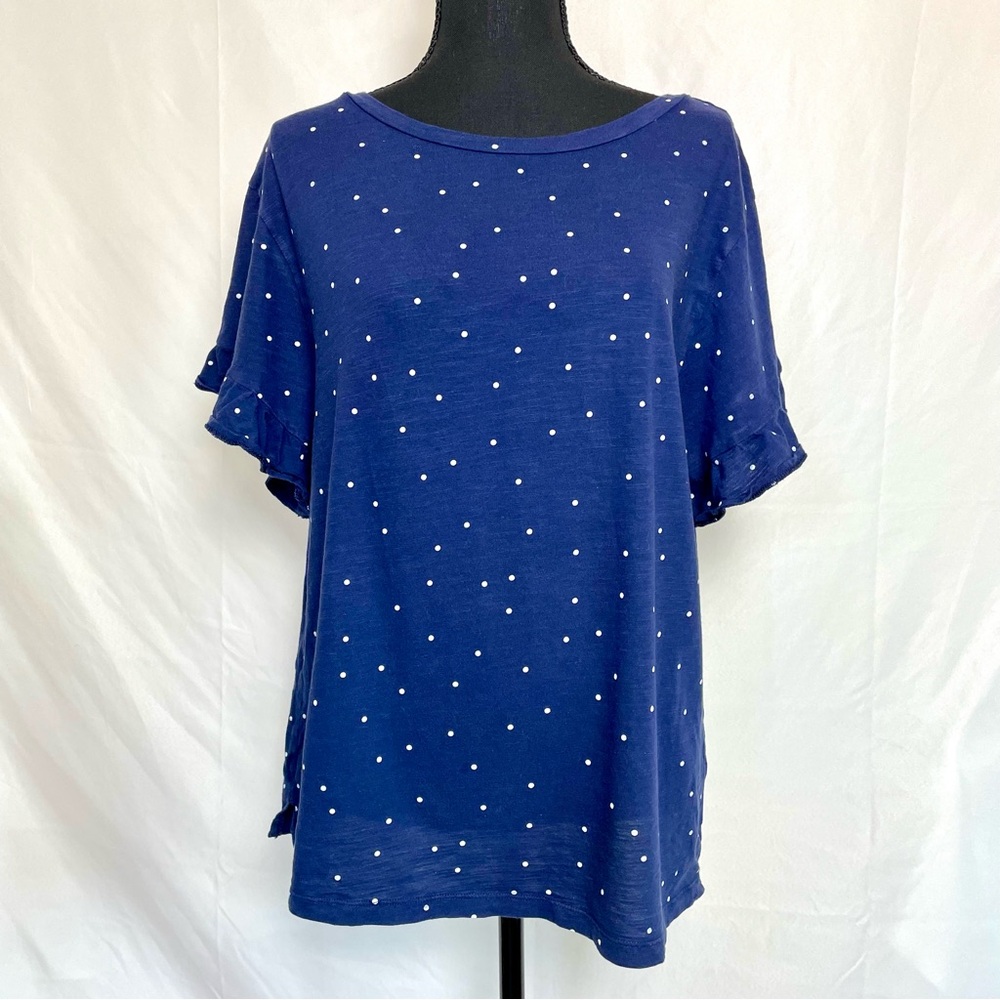 Old Navy Women’s Large Navy Blue Polka Dot Tee Ruffle Sleeve Cotton Top